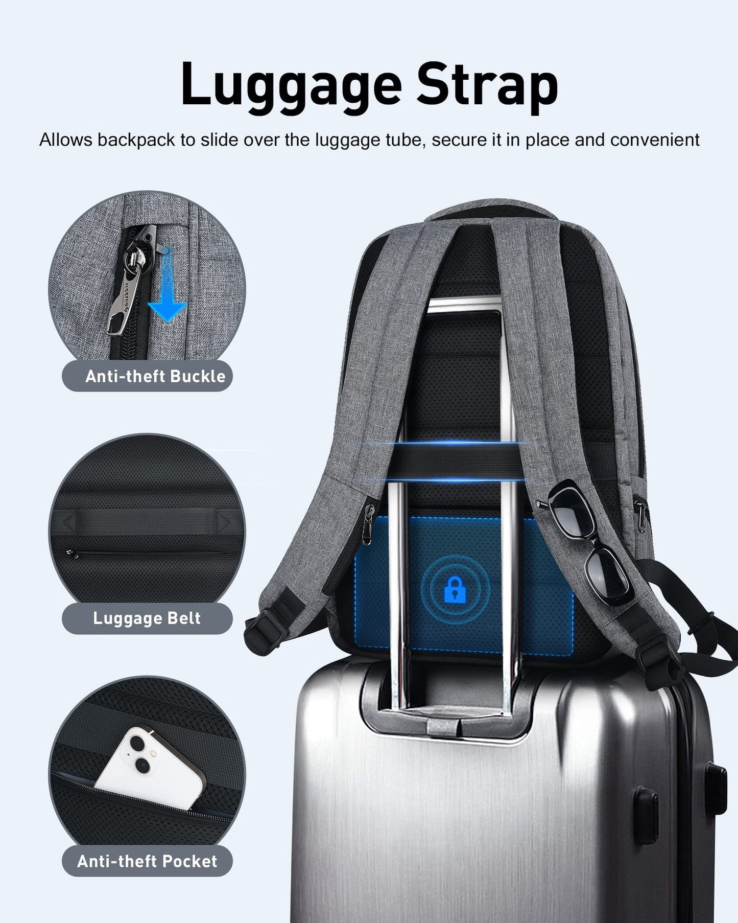 backpack with luggage sleeve and anti theft pocket for business travel