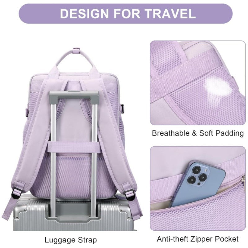 backpack with luggage sleeve and breathable padded shoulder straps for travel
