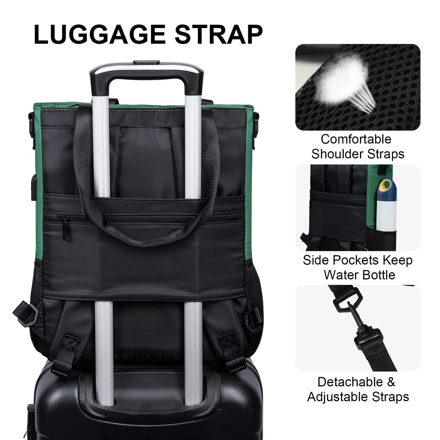 travel backpack with luggage sleeve and adjustable shoulder straps for business trips
