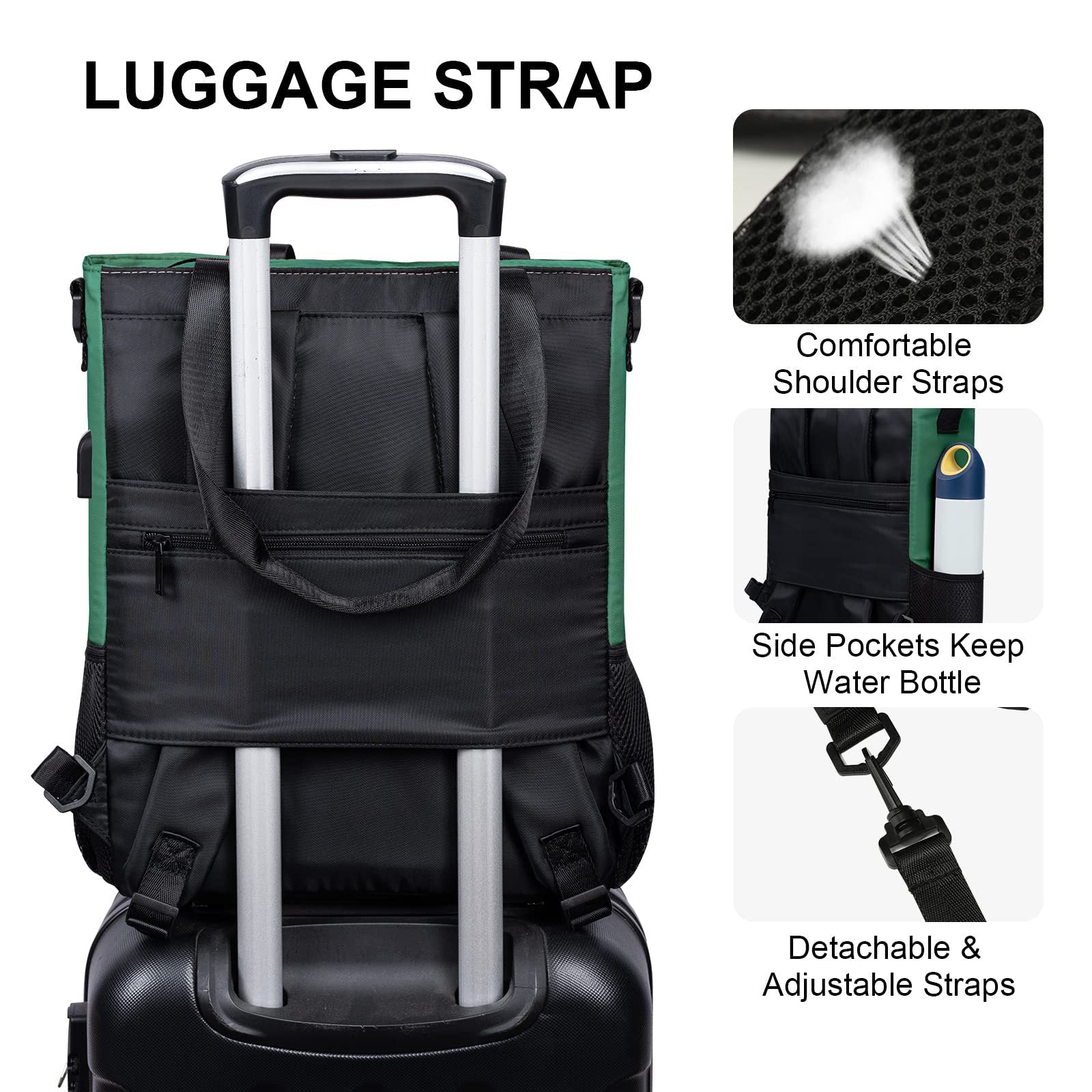 travel backpack with luggage sleeve and adjustable shoulder straps for business trips