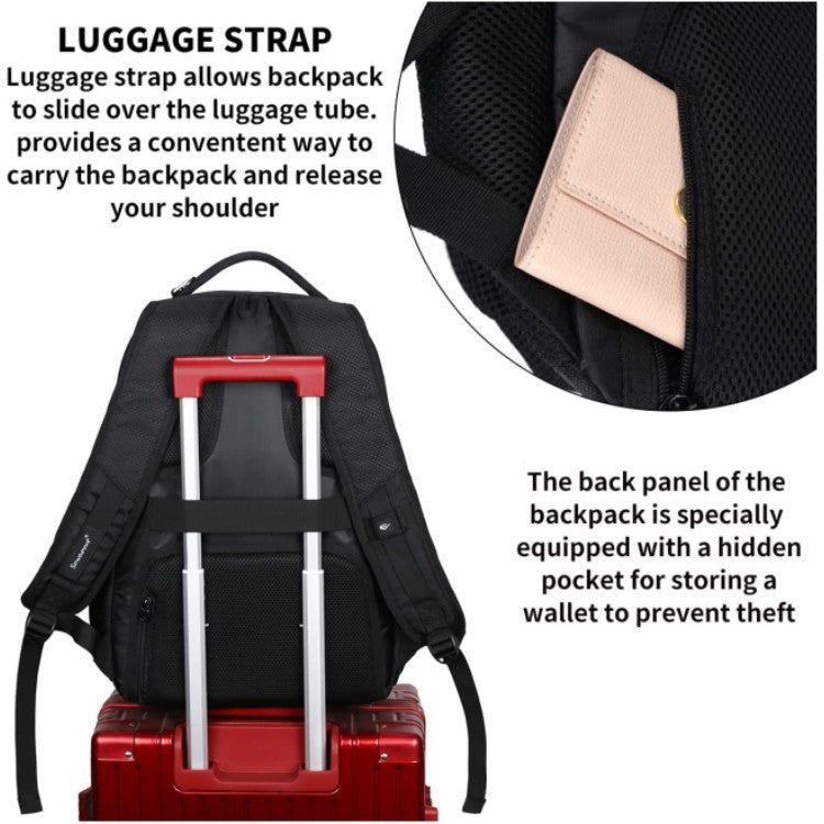 backpack with luggage sleeve and hidden anti theft back pocket for business travel