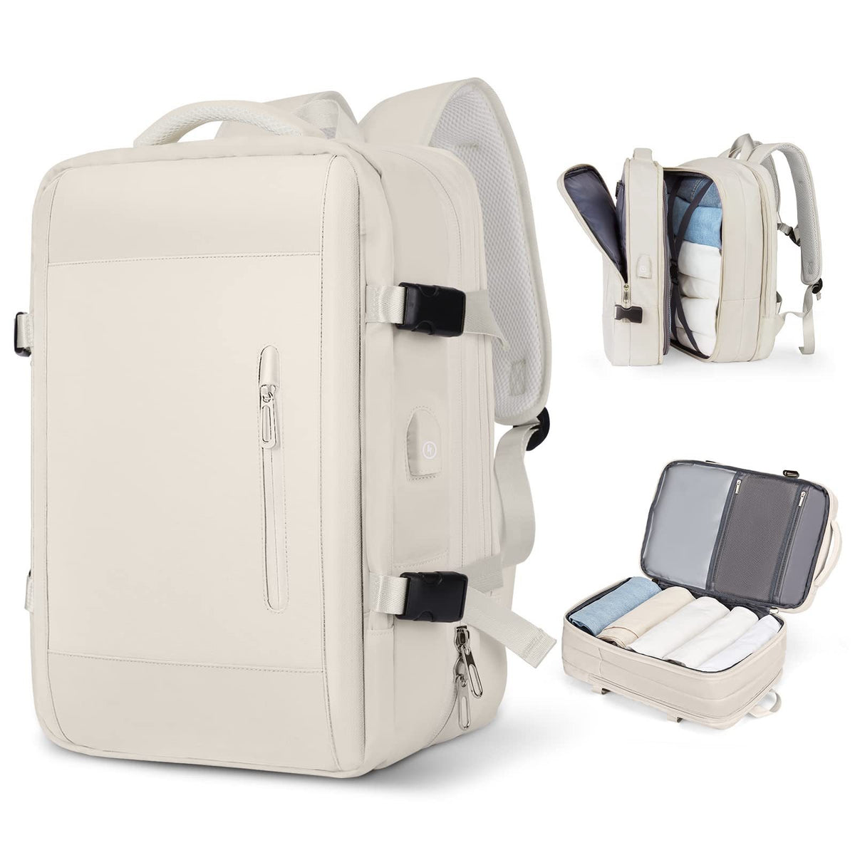 beige 2319 expandable laptop backpack with multi-compartment travel storage