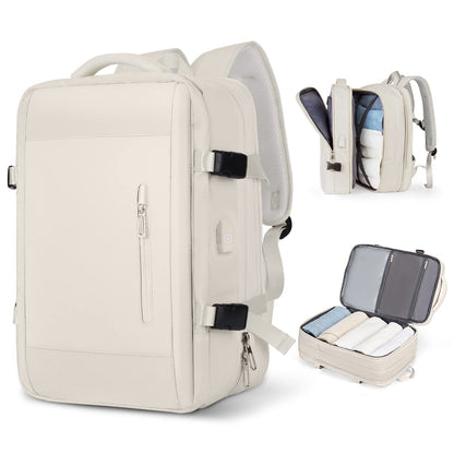 beige 2319 expandable laptop backpack with multi-compartment travel storage