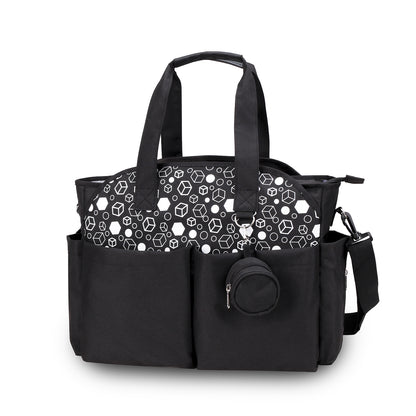 black #2 geometric diaper bag tote with multiple compartments