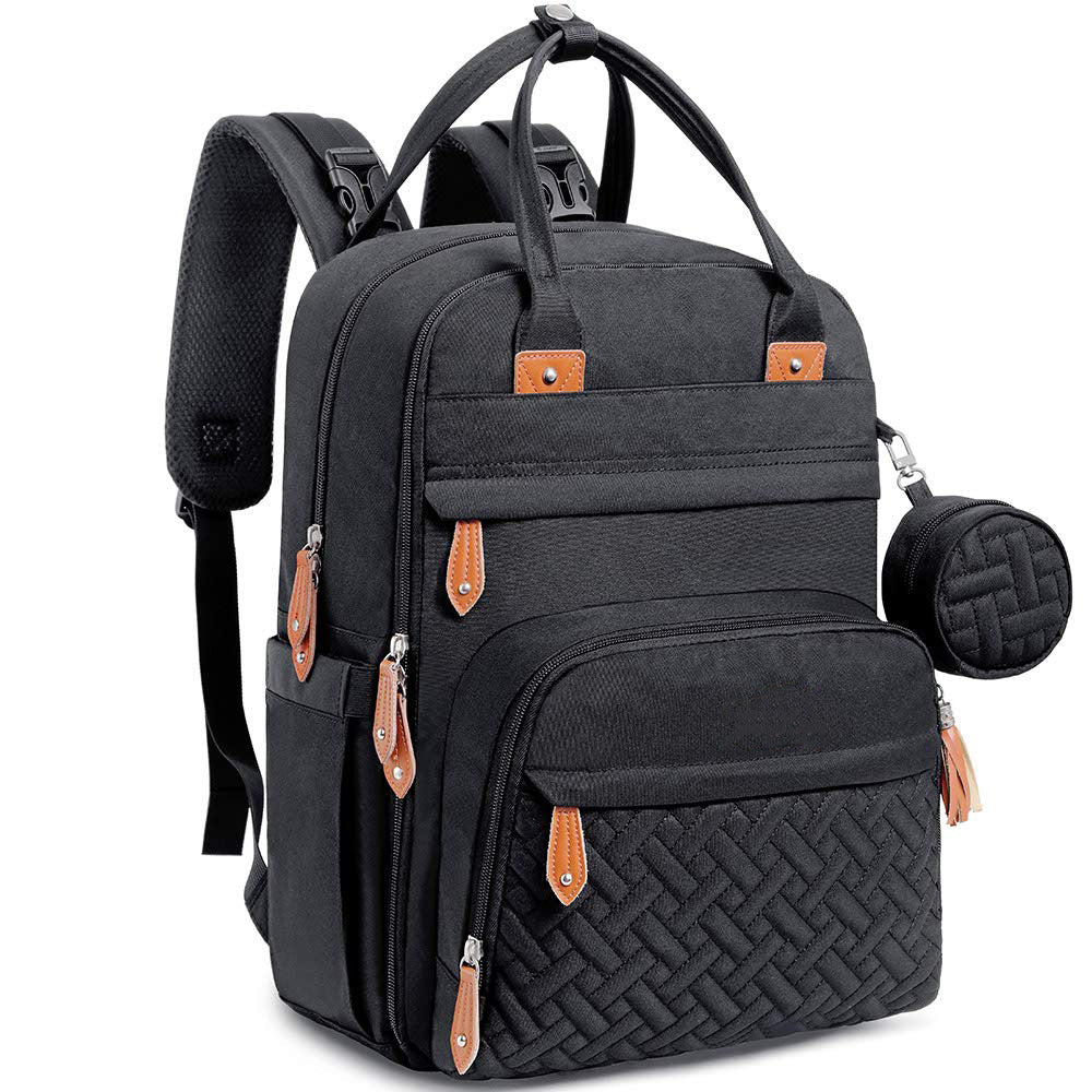 black backpack diaper bag for baby travel and daily organization