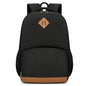 black insulated laptop backpack with brown bottom trim and front storage compartment
