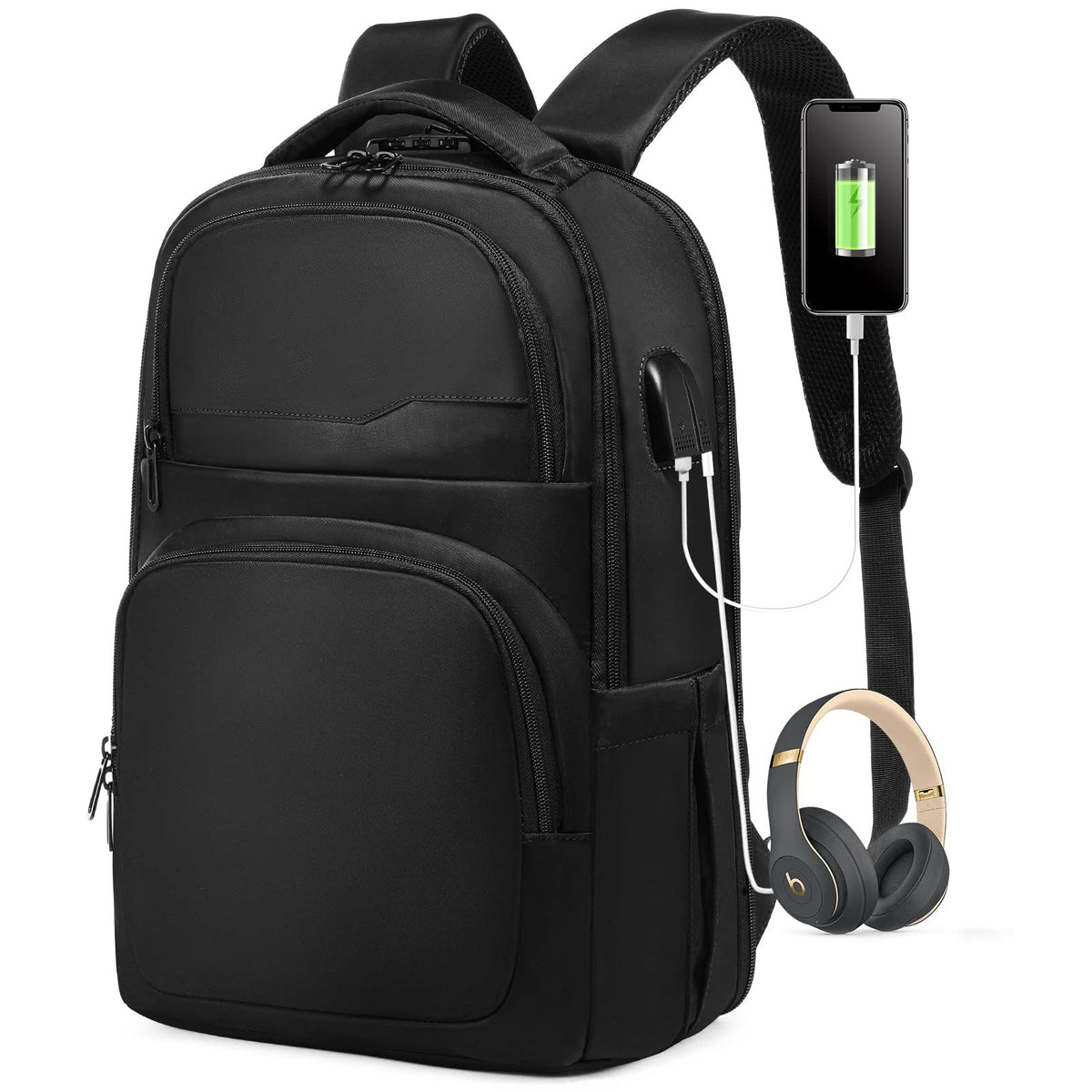 black business laptop backpack with usb charging port for travel