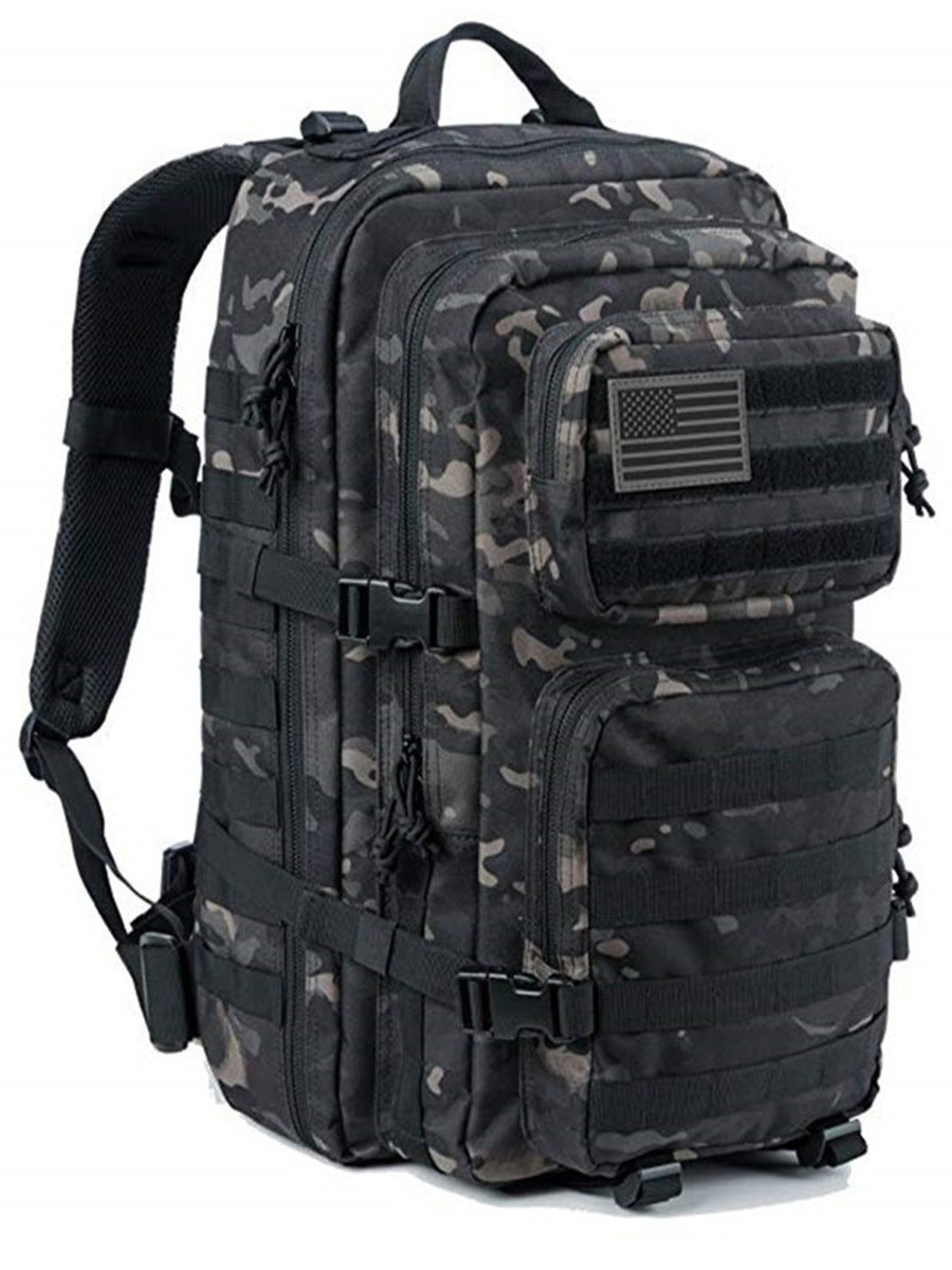 black camouflage military tactical backpack with molle webbing