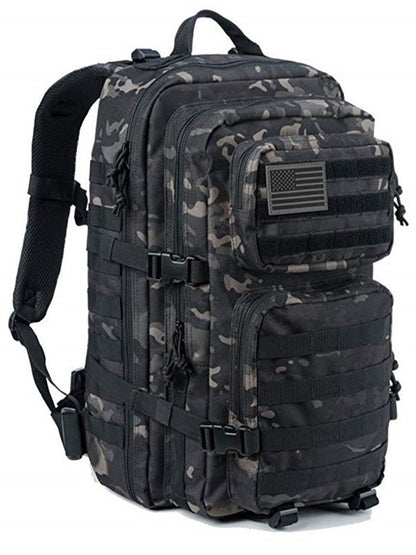 black camouflage military tactical backpack with molle webbing