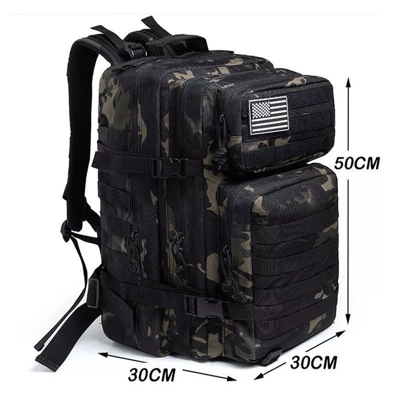 black camouflage tactical backpack size 50 x 30 x 30 cm