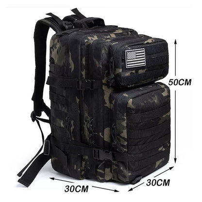 black camouflage tactical backpack size 50 x 30 x 30 cm