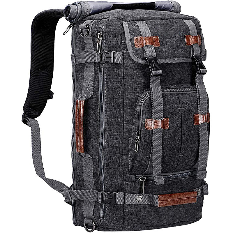 black canvas travel backpack with large capacity storage