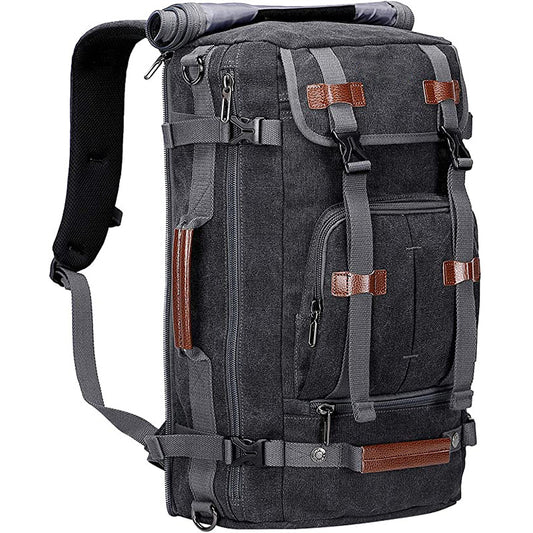 black canvas travel backpack with large capacity storage
