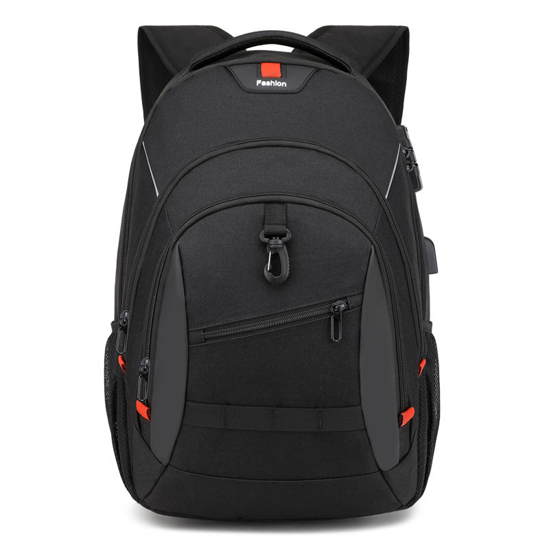 black custom laptop backpack for business travel and campus use front view