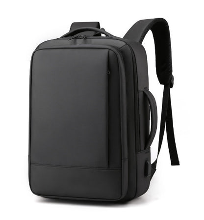 black expandable laptop backpack with usb charging port and laptop compartment