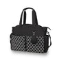 black geometric diaper bag tote with multiple compartments