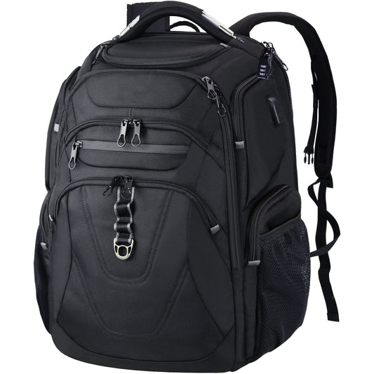 black gray business travel laptop backpack with multiple compartments
