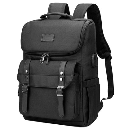 black laptop backpack wholesale model showing structured side profile and padded shoulder straps