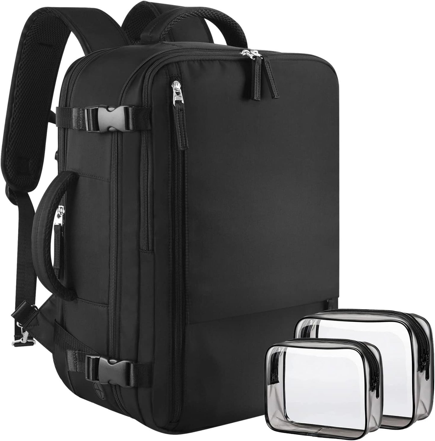 black multi compartment business travel backpack with laptop storage