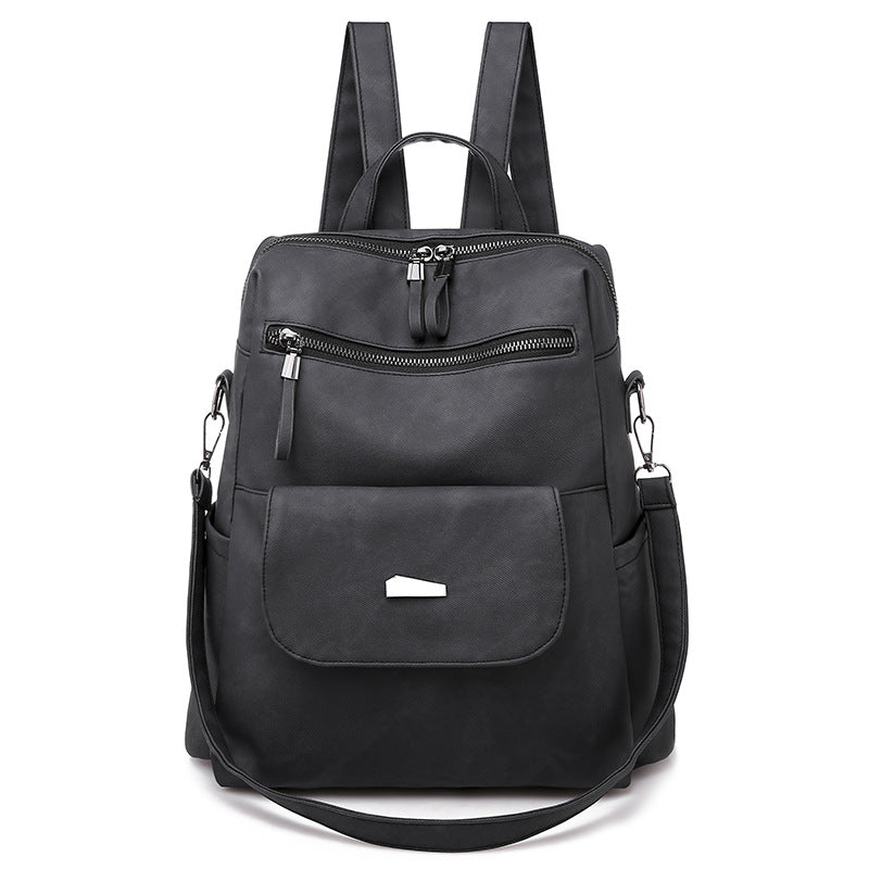 black pu convertible womens backpack with removable shoulder strap and front storage pockets