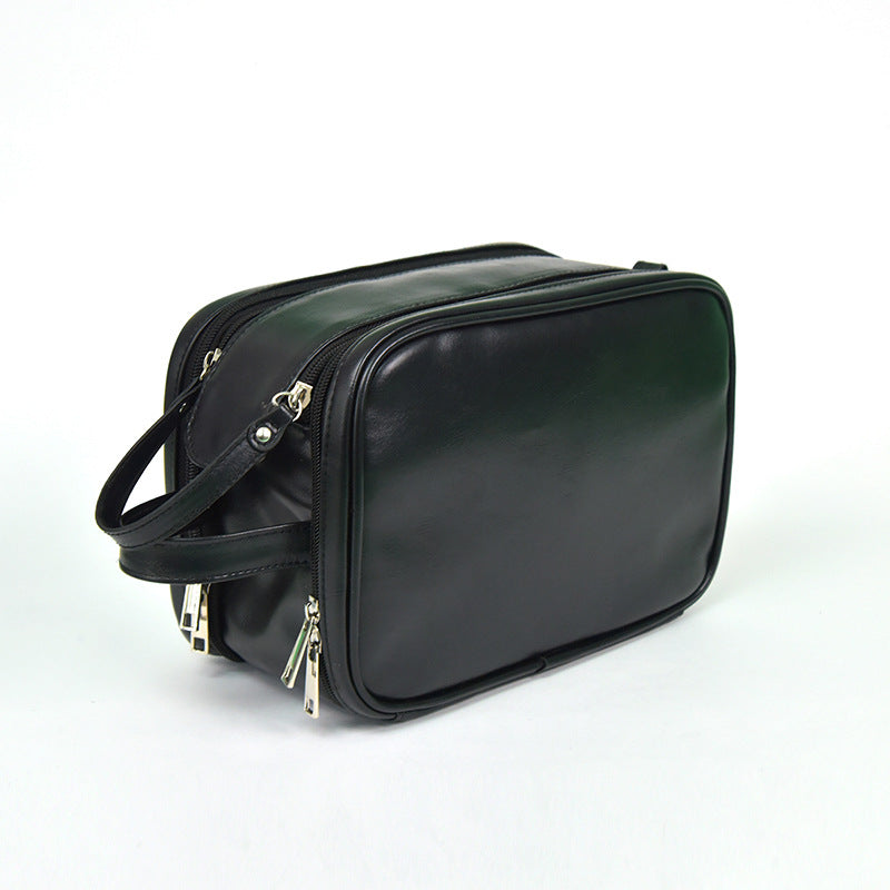 black pu leather cosmetic bag with multiple compartments for travel essentials