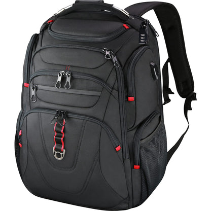 black red custom business backpack with multiple compartments
