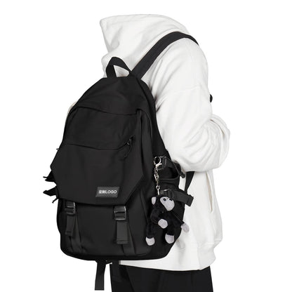 black school backpack side view with adjustable shoulder straps