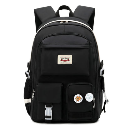 black school laptop backpack with multi-pocket front organization and side storage