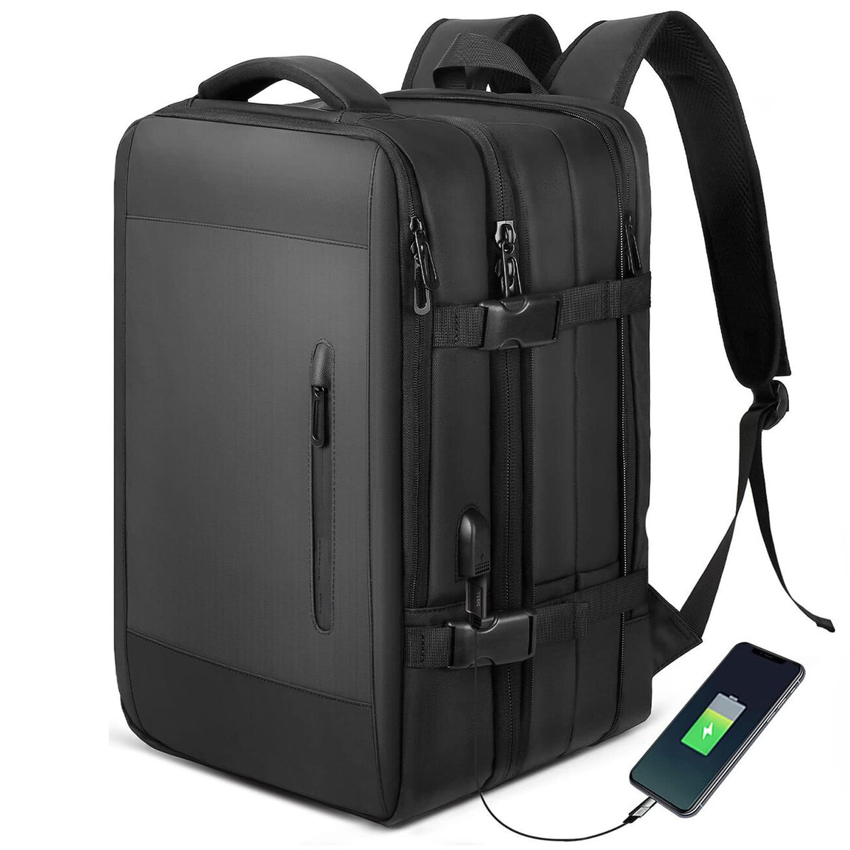 black 2319 smart laptop backpack with external USB port and structured travel design