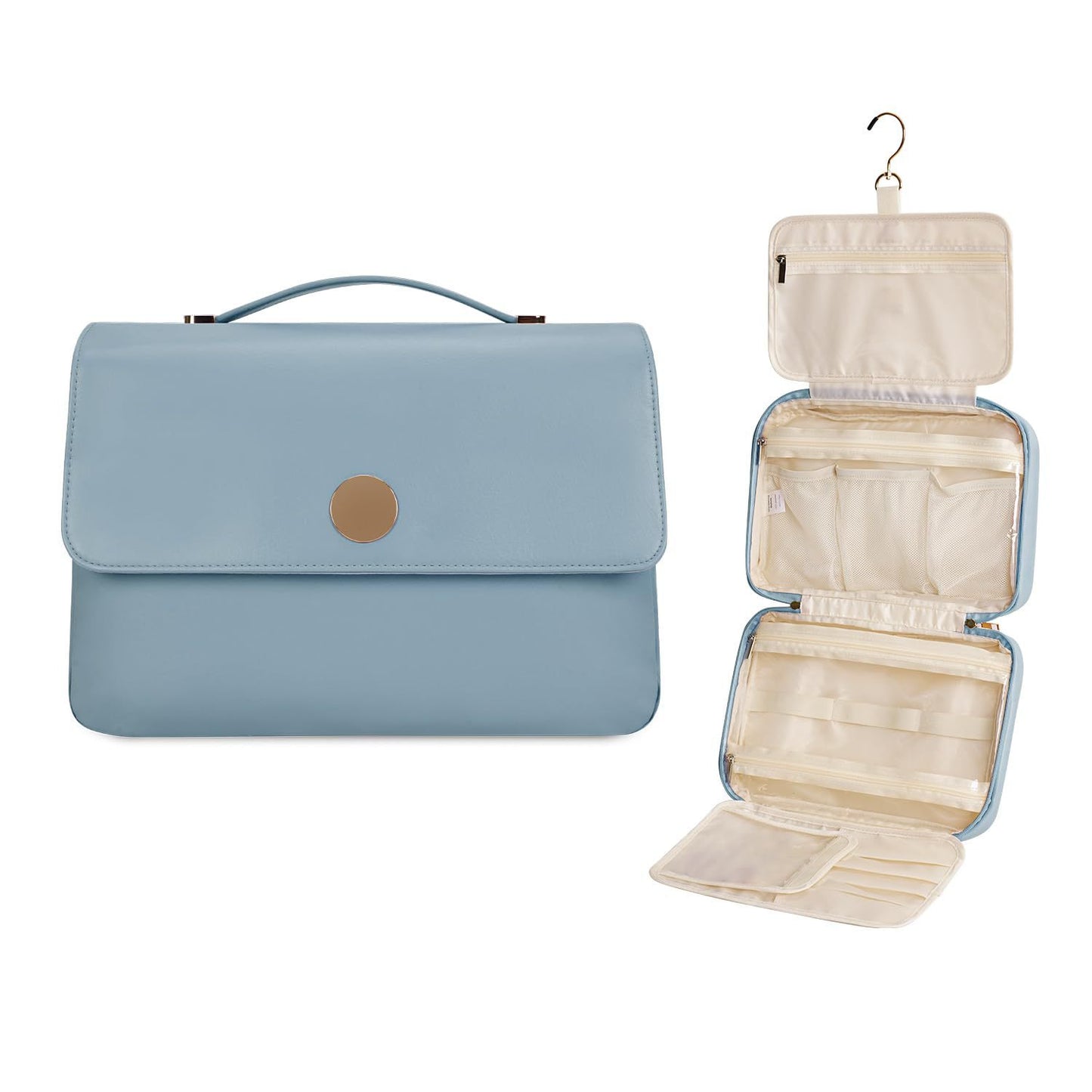 blue beige hanging makeup bag color options