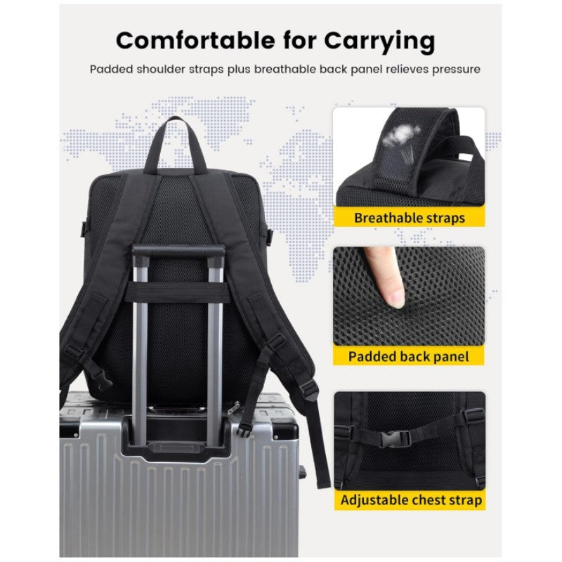 travel backpack with breathable back panel padded shoulder straps and chest strap