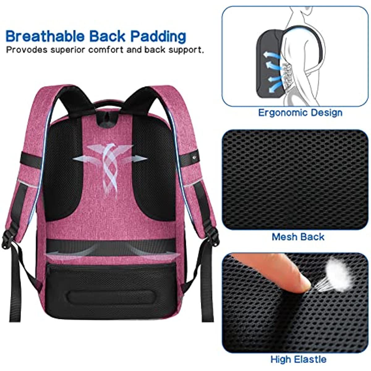 college pack with breathable mesh back padding and ergonomic padded shoulder straps