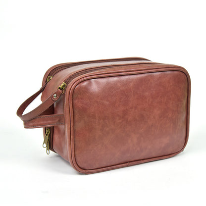 brown leather cosmetic bag for men with large capacity travel storage