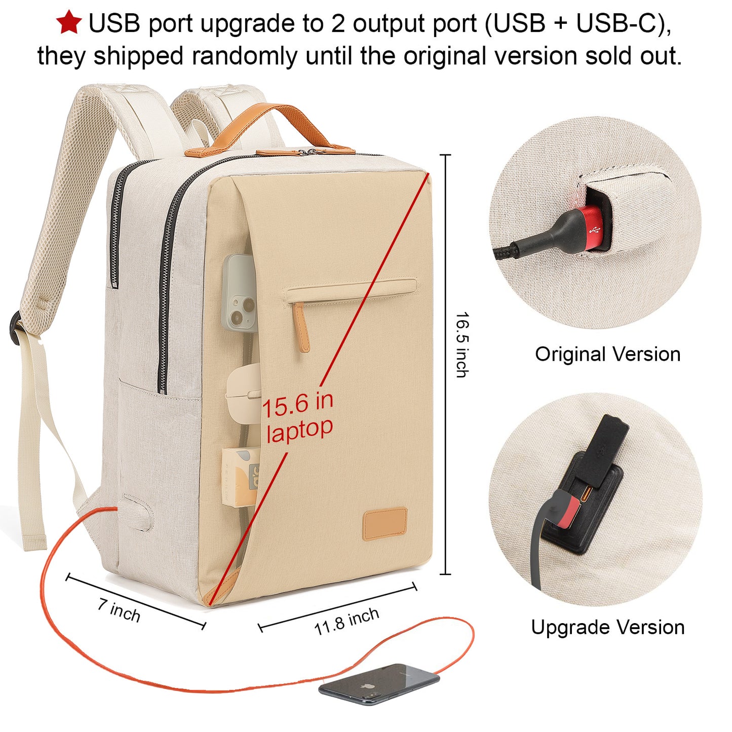 light brown fanlosn rfid business backpack,custom,dimensions