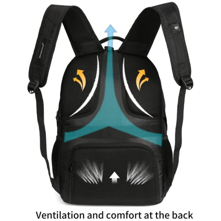 business travel backpack with ventilated padded back panel and cushioned shoulder straps
