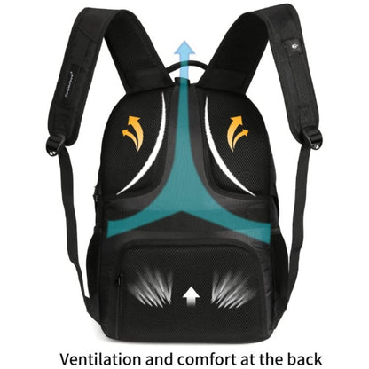 business travel backpack with ventilated padded back panel and cushioned shoulder straps