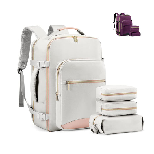 Customized Simple Fashion Creamy-white Backpack Computer Bag Outdoor Business Trip Travel Backpack Backpack Coverable Handle