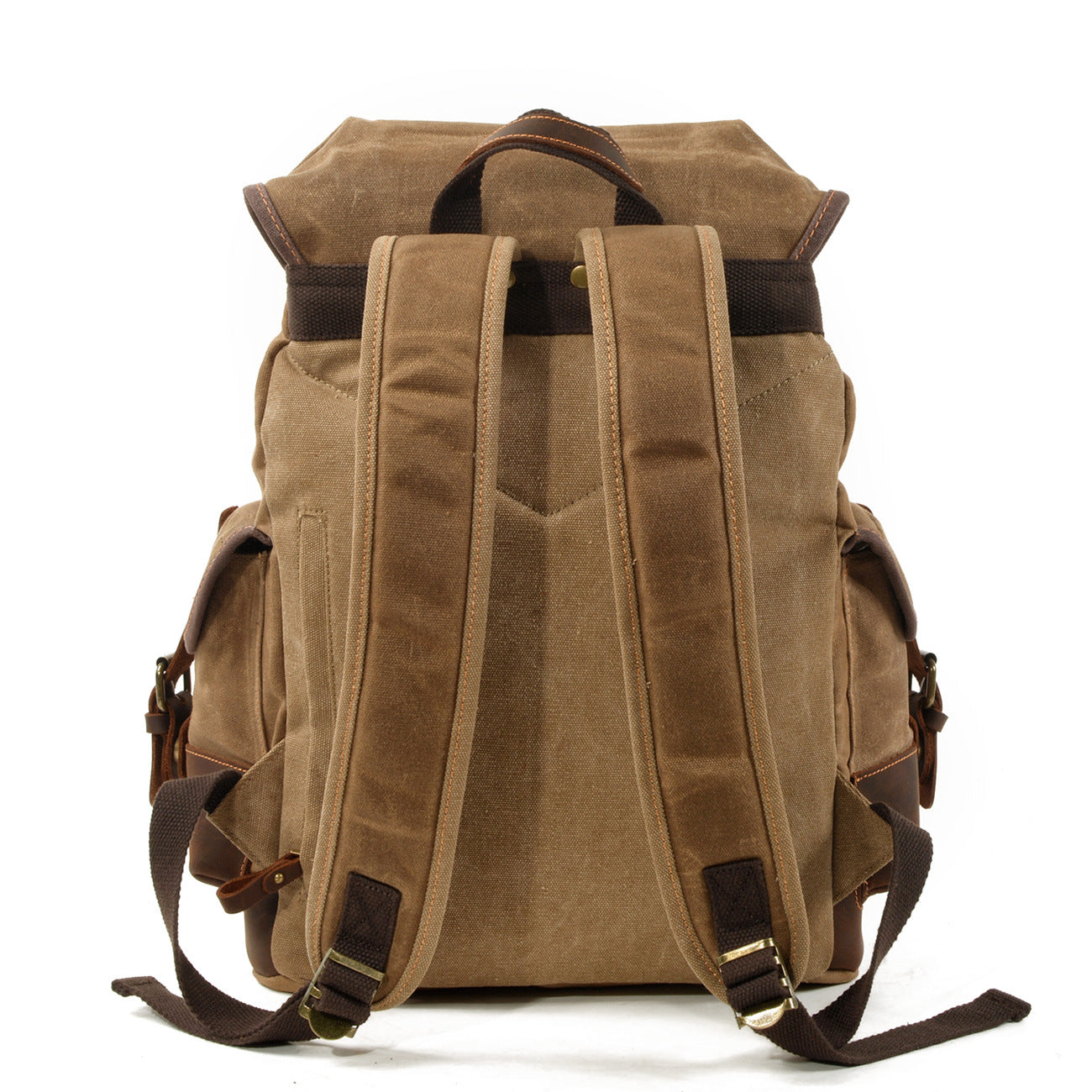 canvas leather backpack with breathable back panel and thick cotton shoulder straps