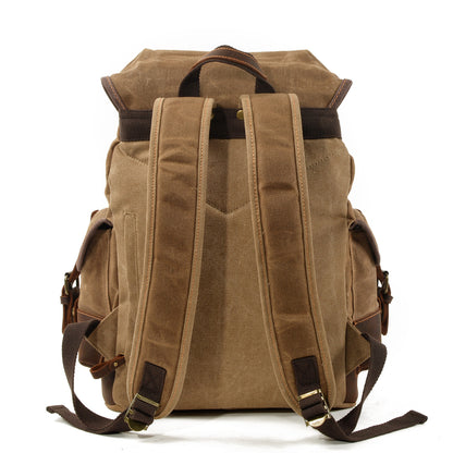 canvas leather backpack with breathable back panel and thick cotton shoulder straps