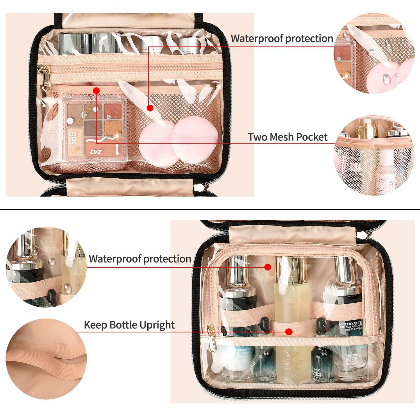 clear compartment toiletry organizer with waterproof protection