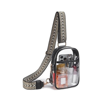 black #2 pvc clear crossbody chest bag,women,front