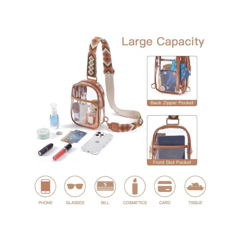brown pvc clear crossbody chest bag,women,detail
