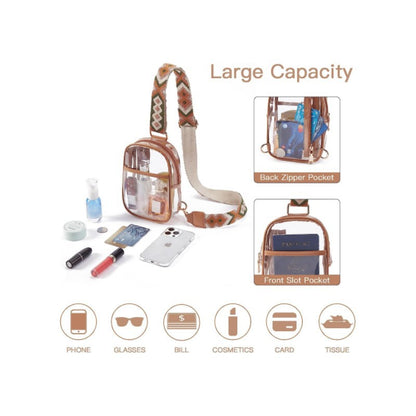brown pvc clear crossbody chest bag,women,detail