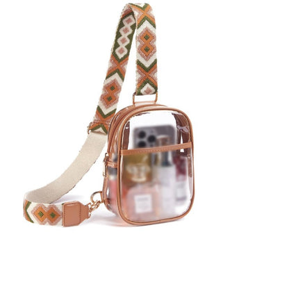 brown pvc clear crossbody chest bag,women,front 02
