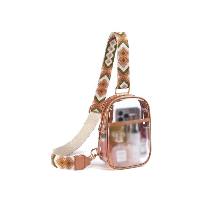 brown pvc clear crossbody chest bag,women,front