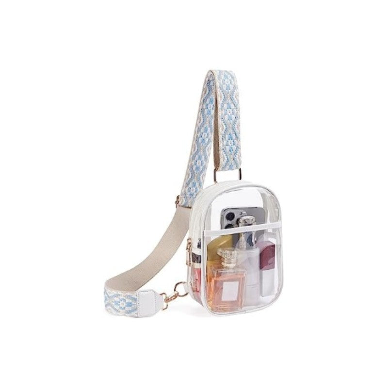 white pvc clear crossbody chest bag,women,front