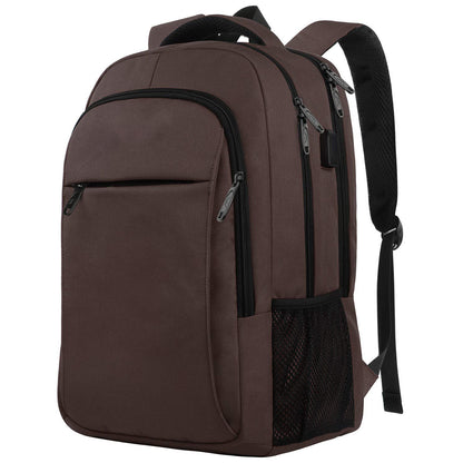 coffee brown business laptop backpack with organized compartments and trolley sleeve for travel programs