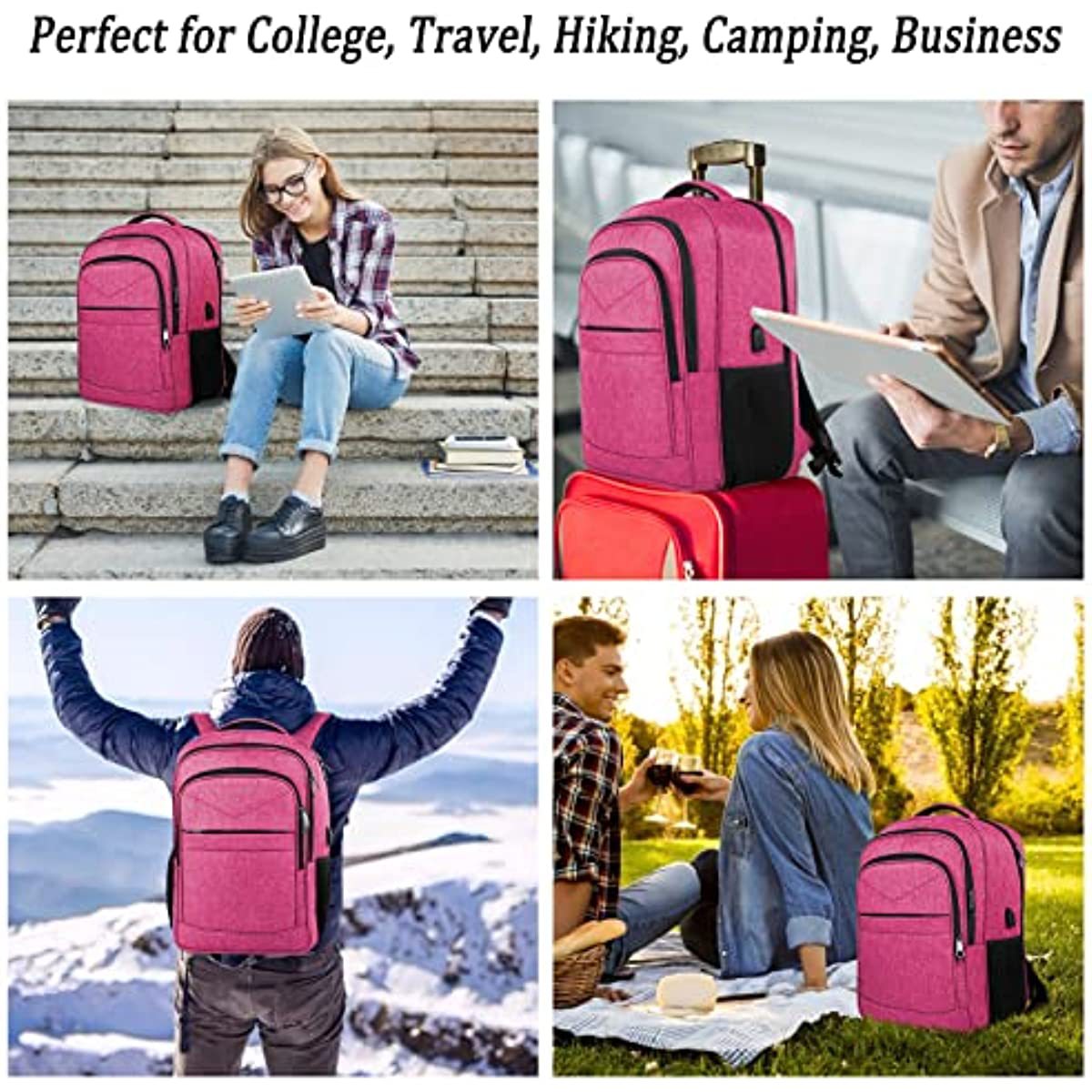 rose red backpack shown for college, travel, outdoor trips and daily business use