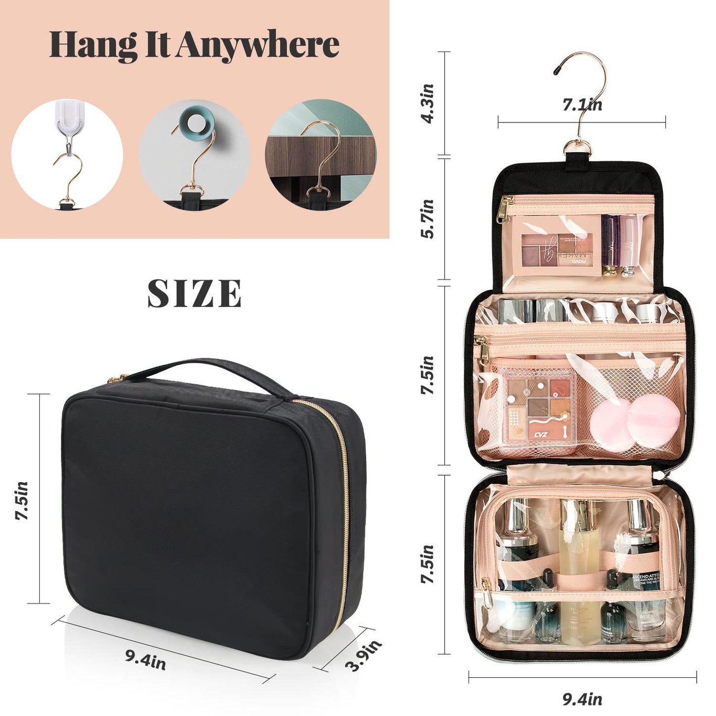 compact hanging toiletry bag size for travel organization