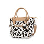 cow print diaper bag tote with detachable strap and organized storage